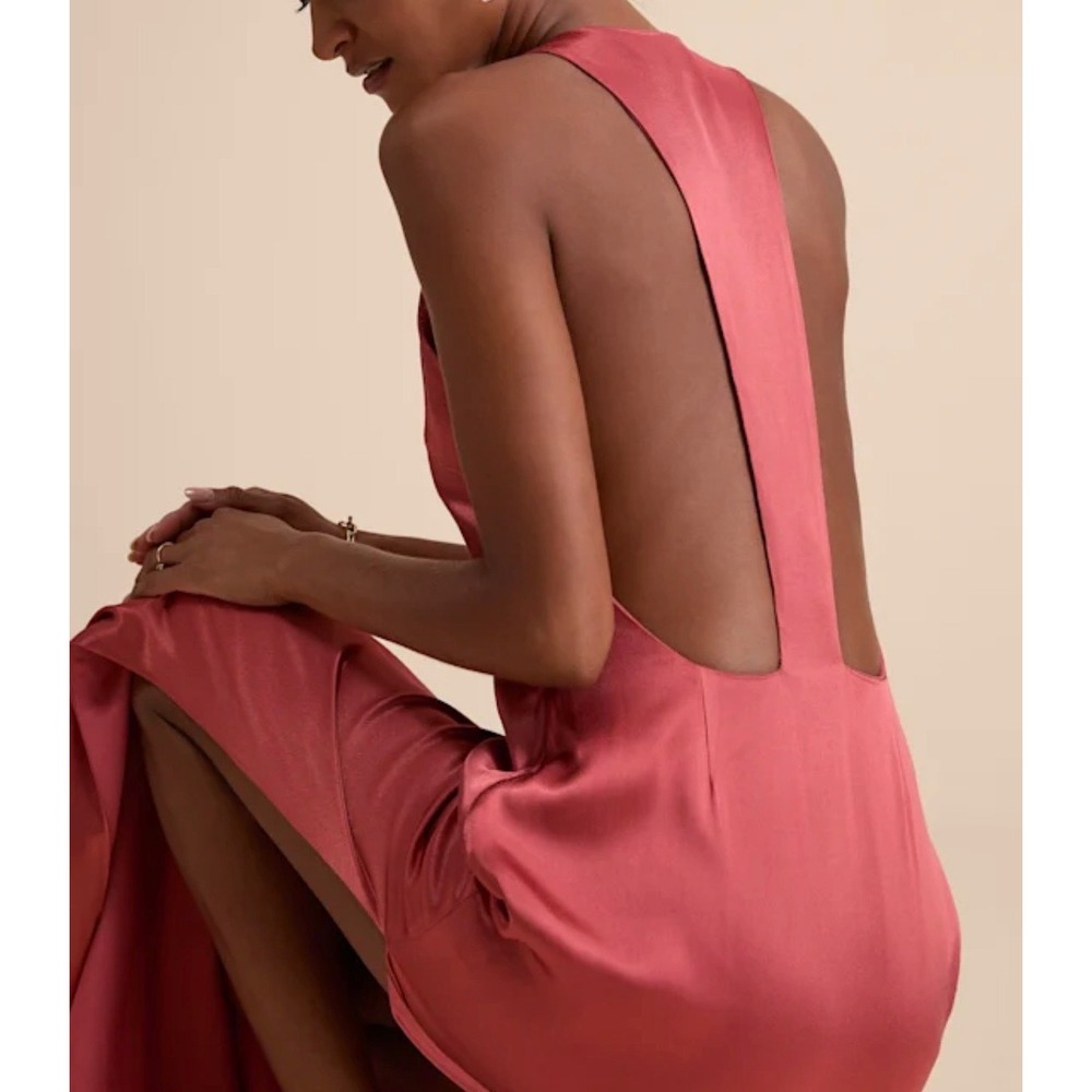 Lulus Organa Rusty Rose Pink Satin Open Back Maxi Dress Scoop Neck  NWT L - Picture 5 of 14